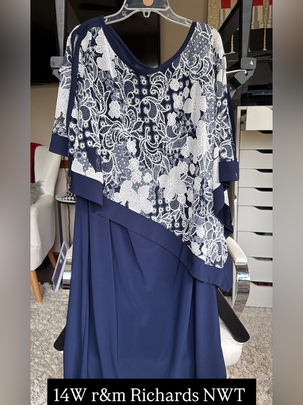 NWT R&M Richards navy lace overlay formal dress